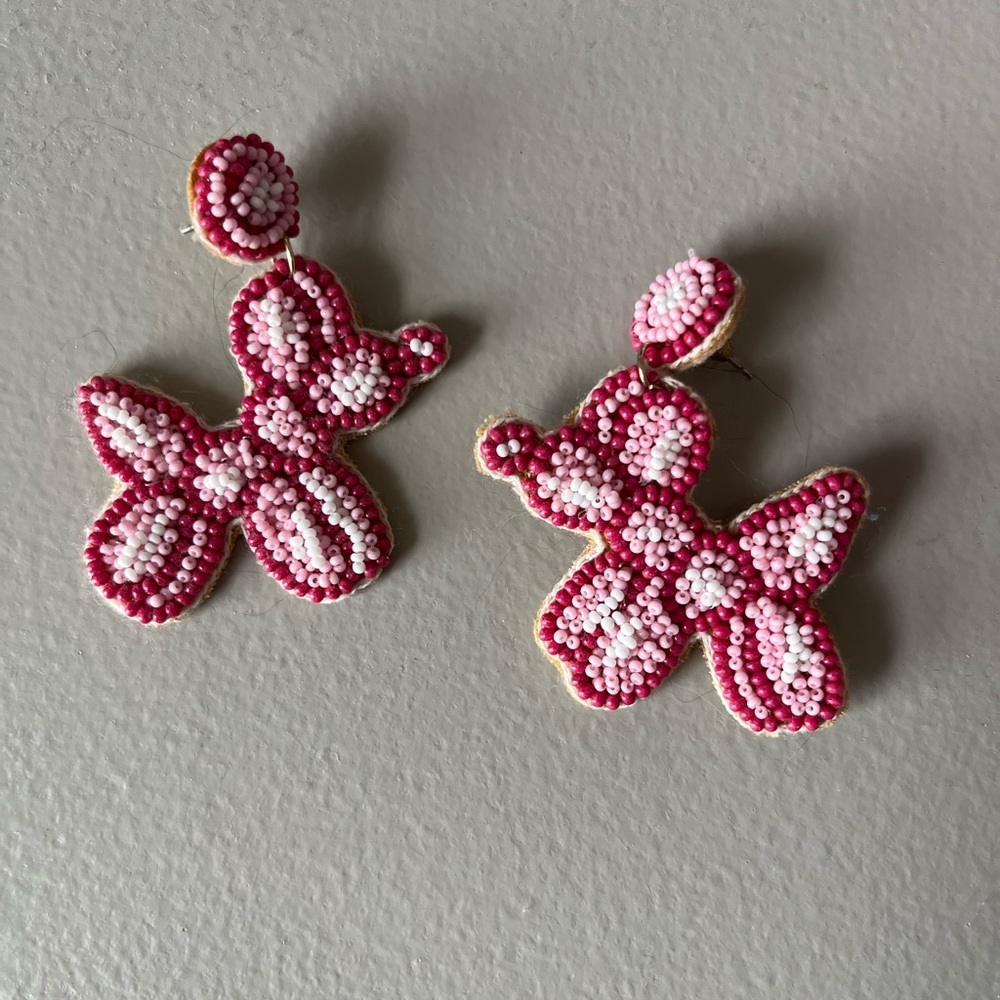 Handmade Pink Beaded Dog Balloon Drop Earrings